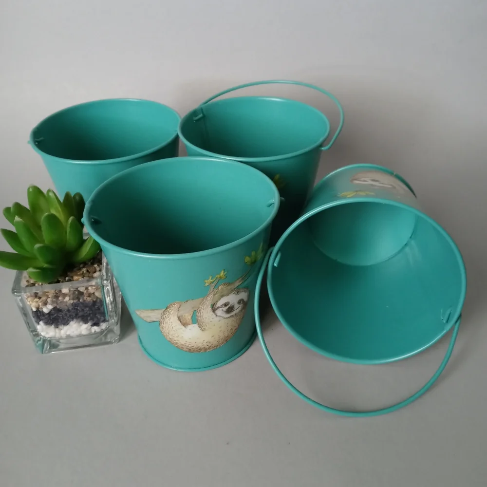 Metal Bucket with handles  color green with sloff  decorative  brand New